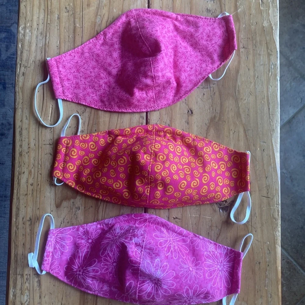 NEW Set of Pink Floral Fabric Face Masks, Quality Handmade,